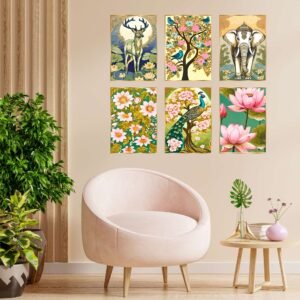 Set of Six Wall Paintings for Wall Dacoration Golden Framed Wall Paintings for Living Room & Bedroom Wall Art for Home Decoration & Office Wall Décor (17x13 inch CH-GD6-7)
